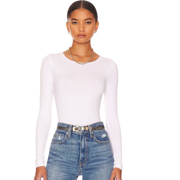 Yummie Tops - Yummie Longsleeve Thong Bodysuit in White Size Medium/ Large